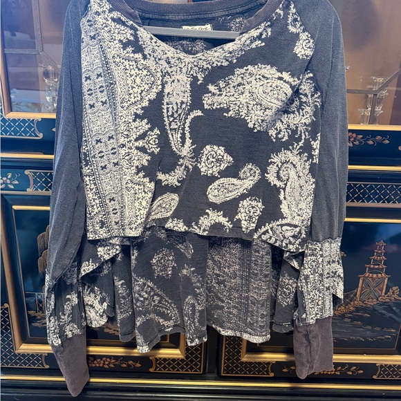 We The Free Tops - We The Free Black & White Paisley Layered Knit Pullover